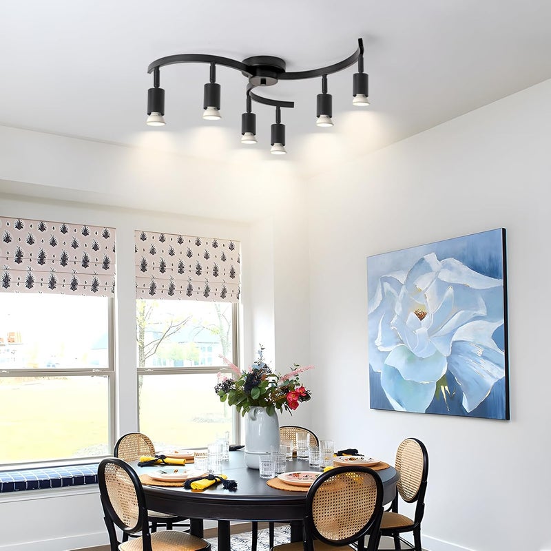 SEEBLEN 6 Light Track Lighting Fixtures Ceiling, Flexibly Rotatable Light Heads, Black Semi Flush Mount Ceiling Light for Kitchen Dining Room Living Room.Gu10 Bulb Base. - Image 5